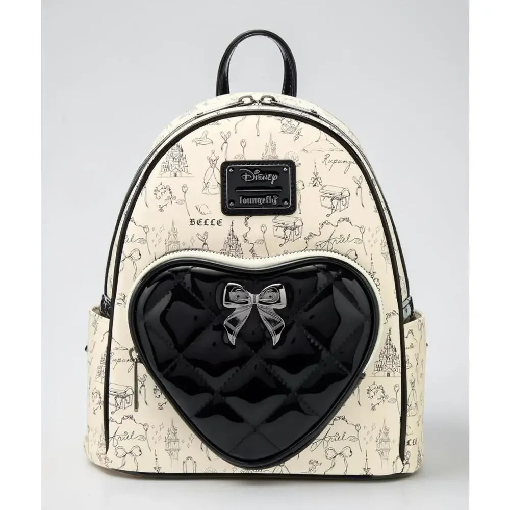 Loungefly Disney Princess Sketch Icons Heart Pocket Mini Backpack NWT